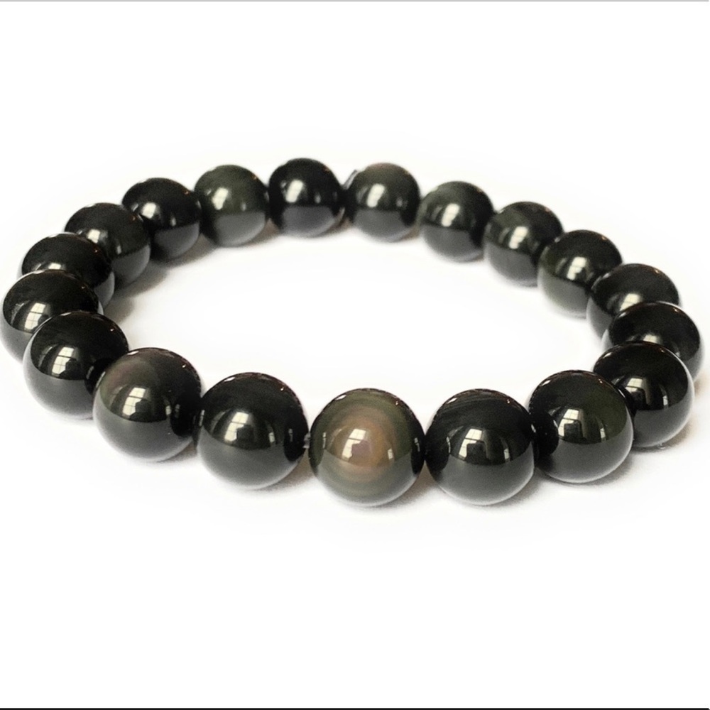 Black Obsidian Gemstone Bead Stretch Bracelet